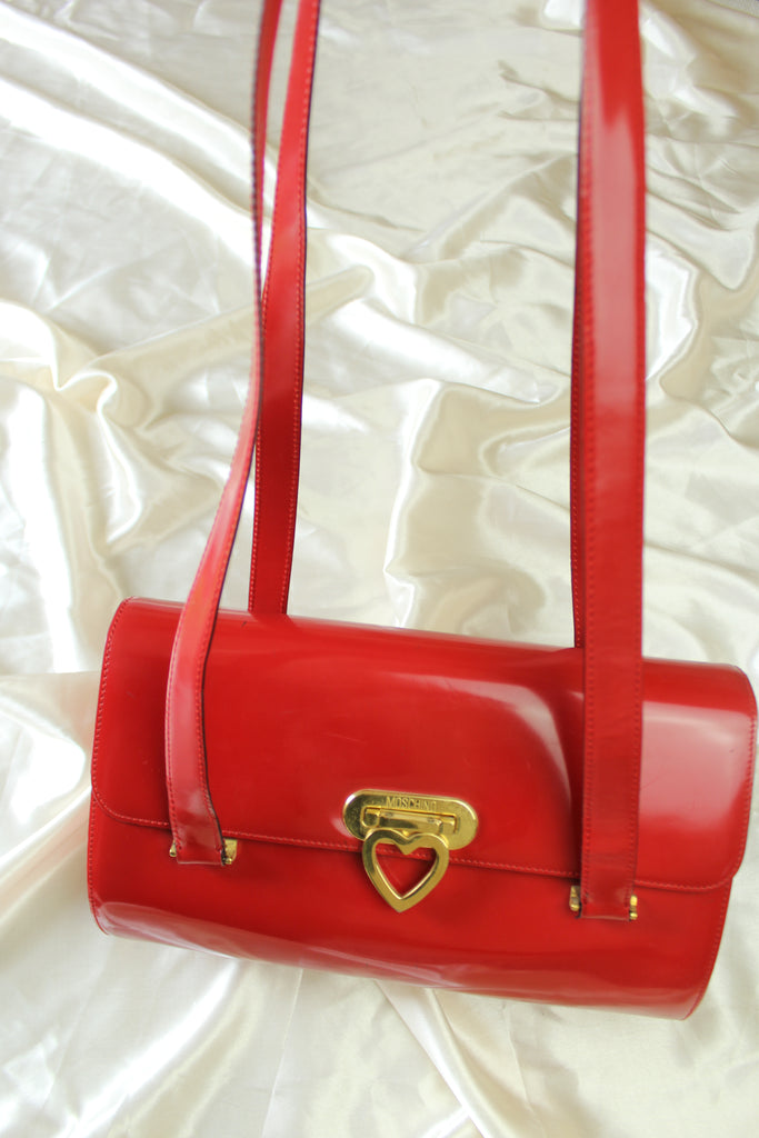 Moschino Redwall Red Patent Leather Shoulder Bag