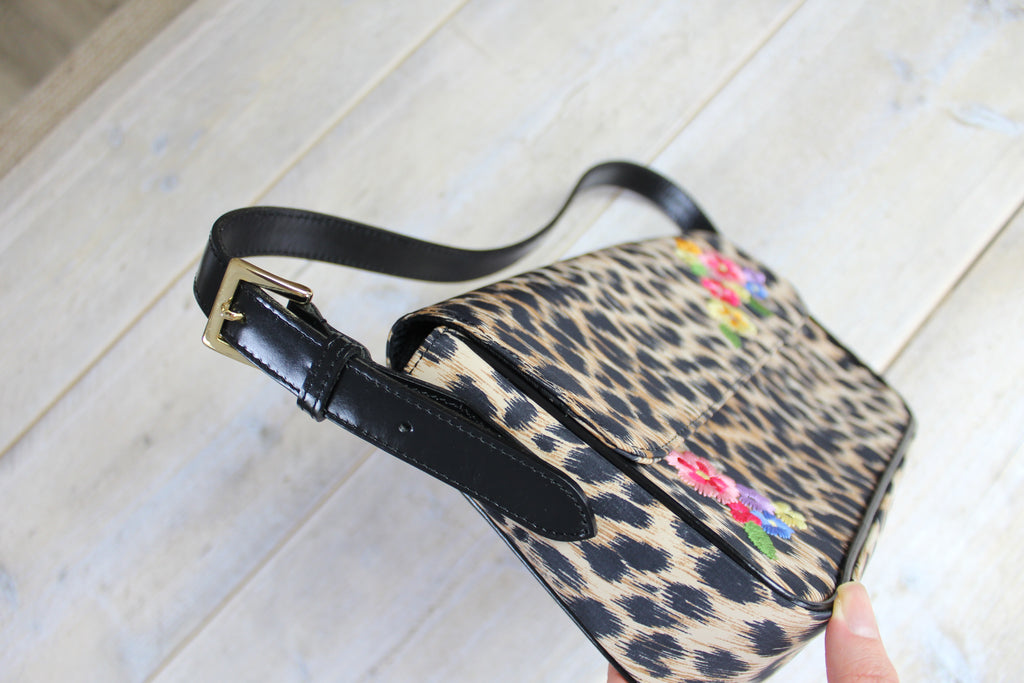 Moschino Leopard Print Floral Shoulder Bag