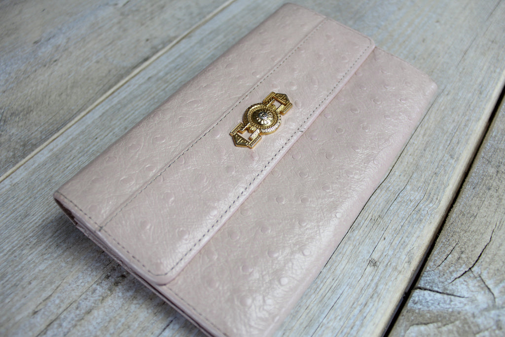 Gianni Versace Pink Ostrich Leather Wallet Purse