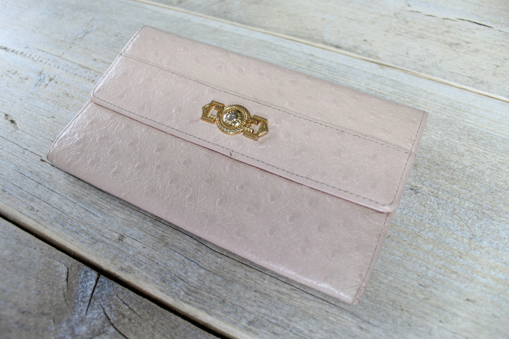Gianni Versace Pink Ostrich Leather Wallet Purse