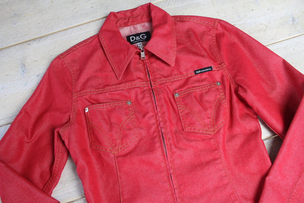 Dolce & Gabbana Red Fitted Zip Up Jacket