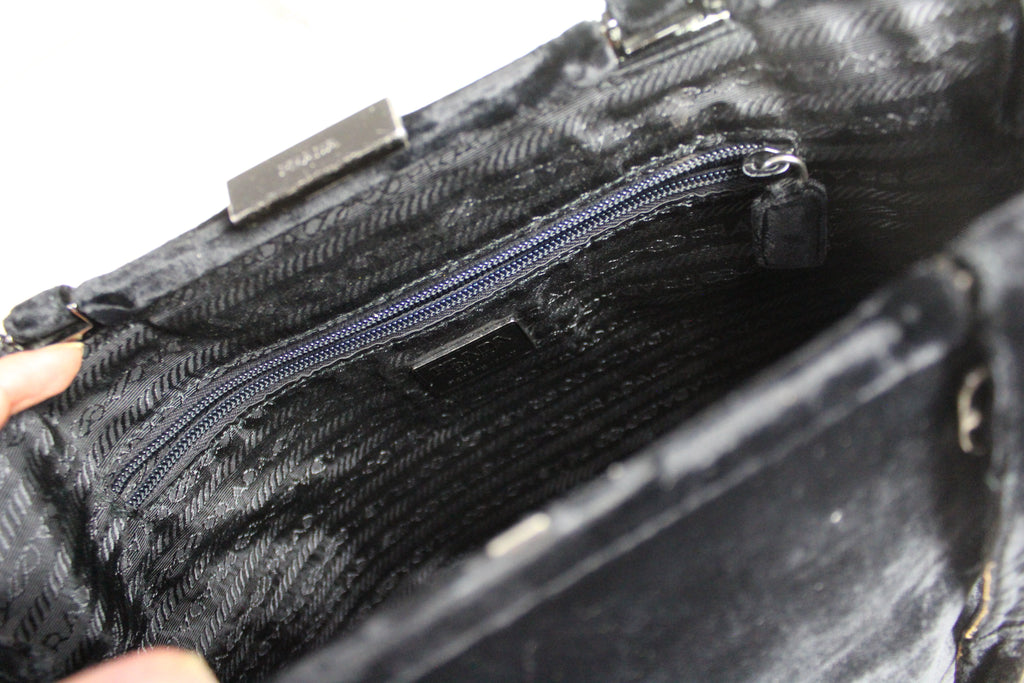 Prada 90's Black Velvet Velour Large Handbag
