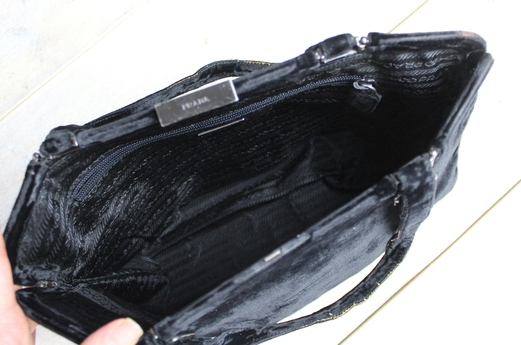 Prada 90's Black Velvet Velour Large Handbag