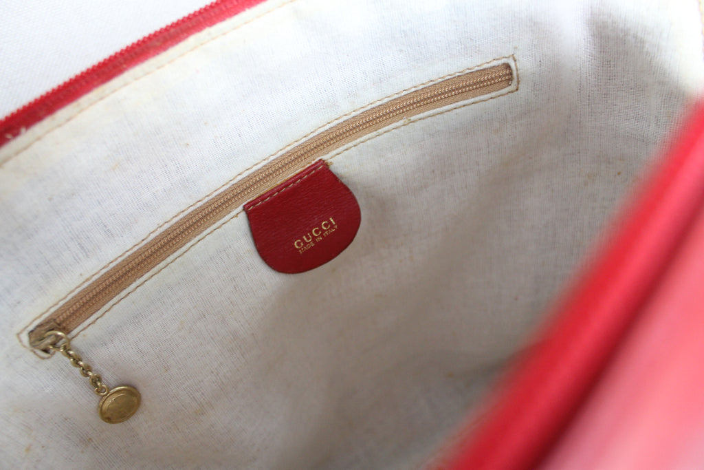 Gucci Red Leather Bamboo Handle Bag