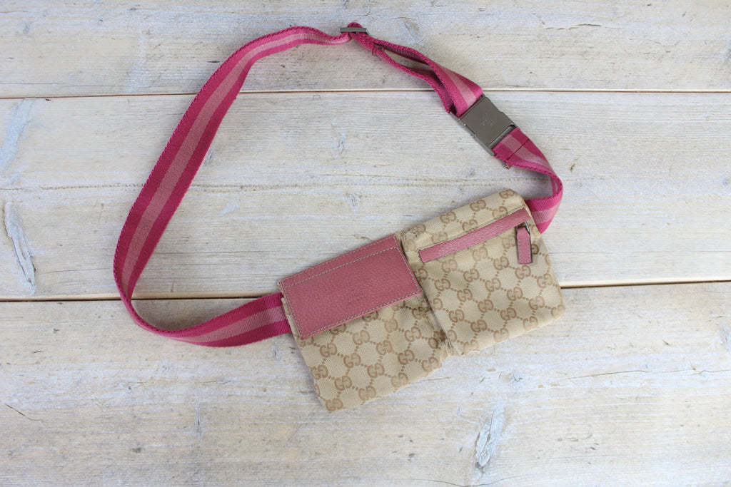 Gucci Monogram Canvas Pink Leather Belt Bag