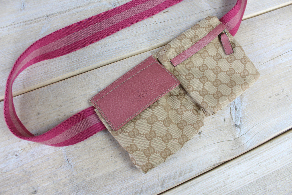 Gucci Monogram Canvas Pink Leather Belt Bag