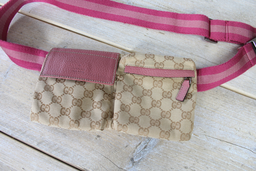 Gucci Monogram Canvas Pink Leather Belt Bag