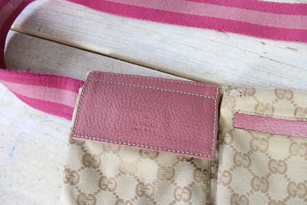 Gucci Monogram Canvas Pink Leather Belt Bag