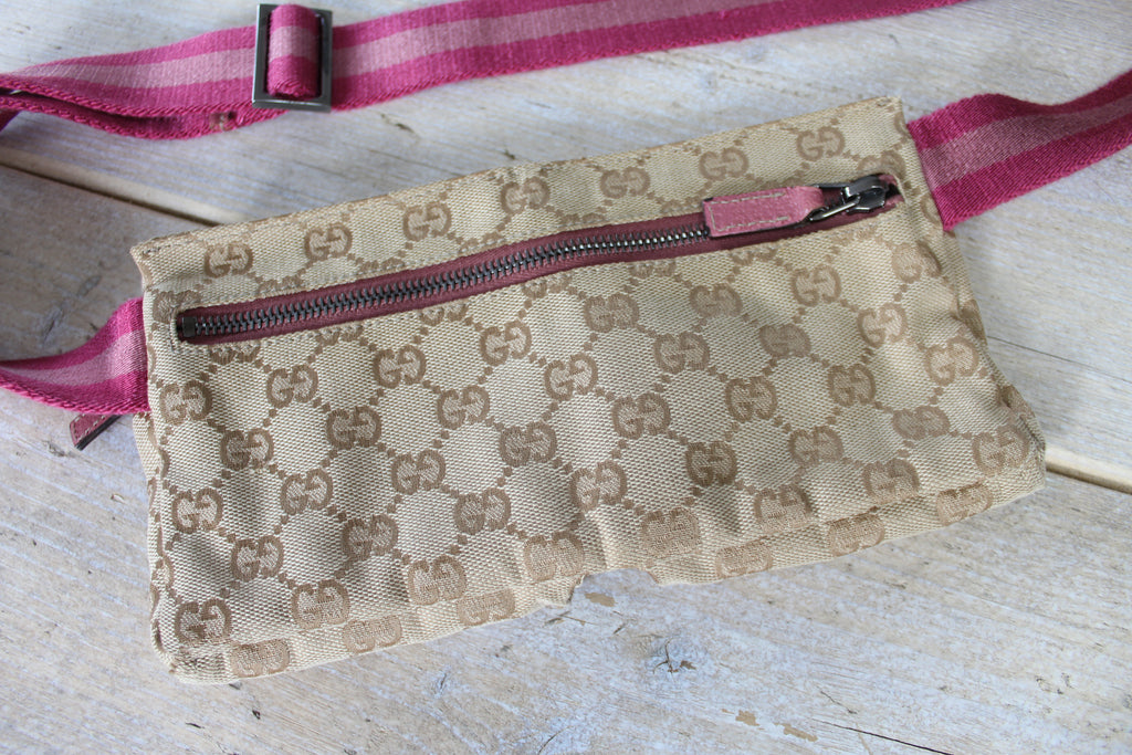 Gucci Monogram Canvas Pink Leather Belt Bag