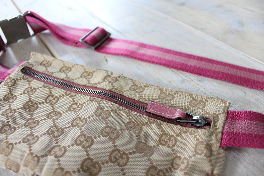 Gucci Monogram Canvas Pink Leather Belt Bag