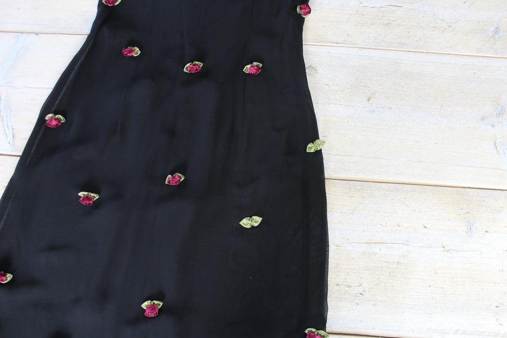 Dolce & Gabbana Black Mesh Rose Bud Dress