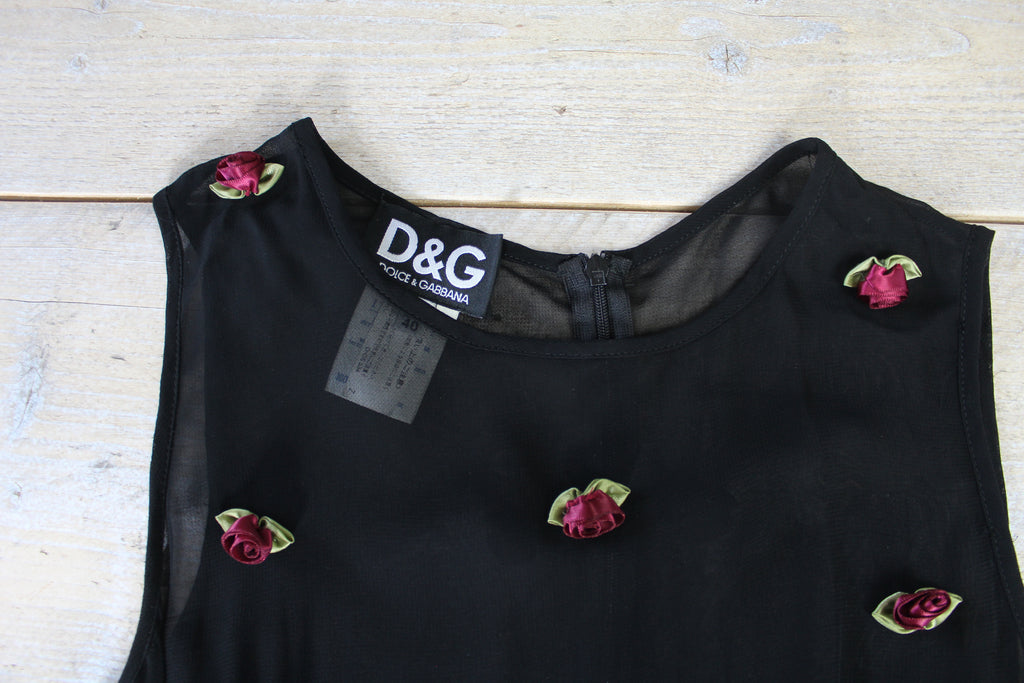 Dolce & Gabbana Black Mesh Rose Bud Dress