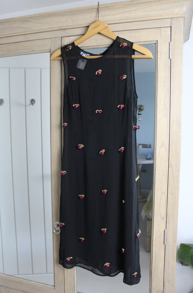 Dolce & Gabbana Black Mesh Rose Bud Dress