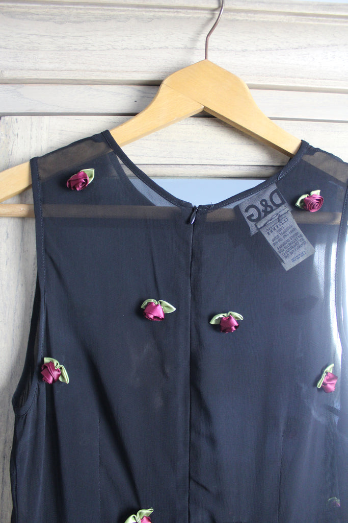 Dolce & Gabbana Black Mesh Rose Bud Dress