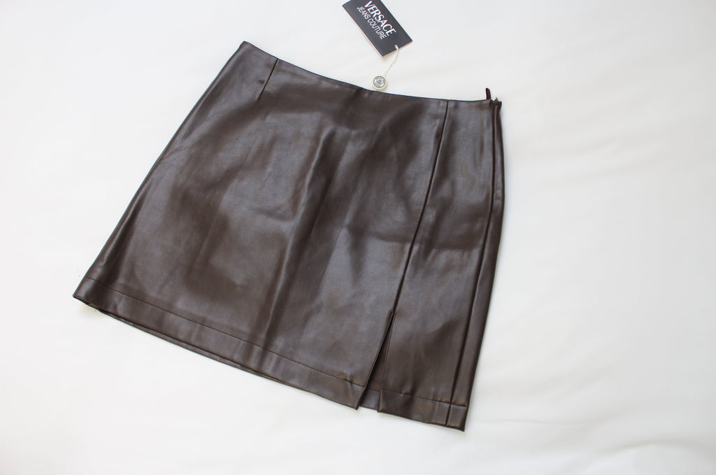 Versace Jeans Couture Brown Faux Leather Mini Skirt