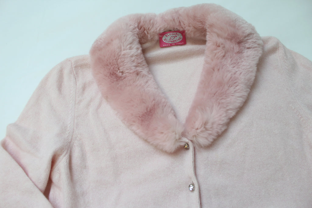Blugirl by Blumarine Baby Pink Fur Collar Cardigan