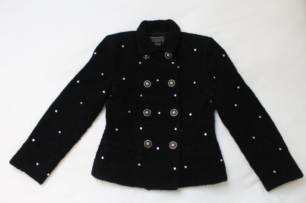 Versus Gianni Versace Black Wool Double Breasted Crystal Jacket