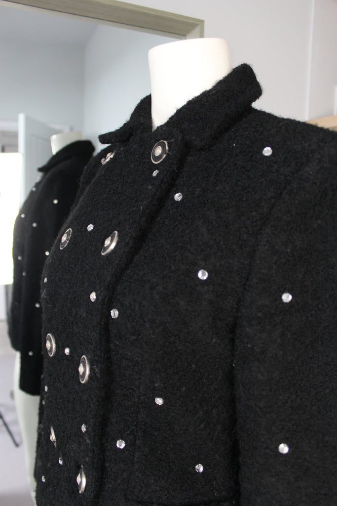 Versus Gianni Versace Black Wool Double Breasted Crystal Jacket