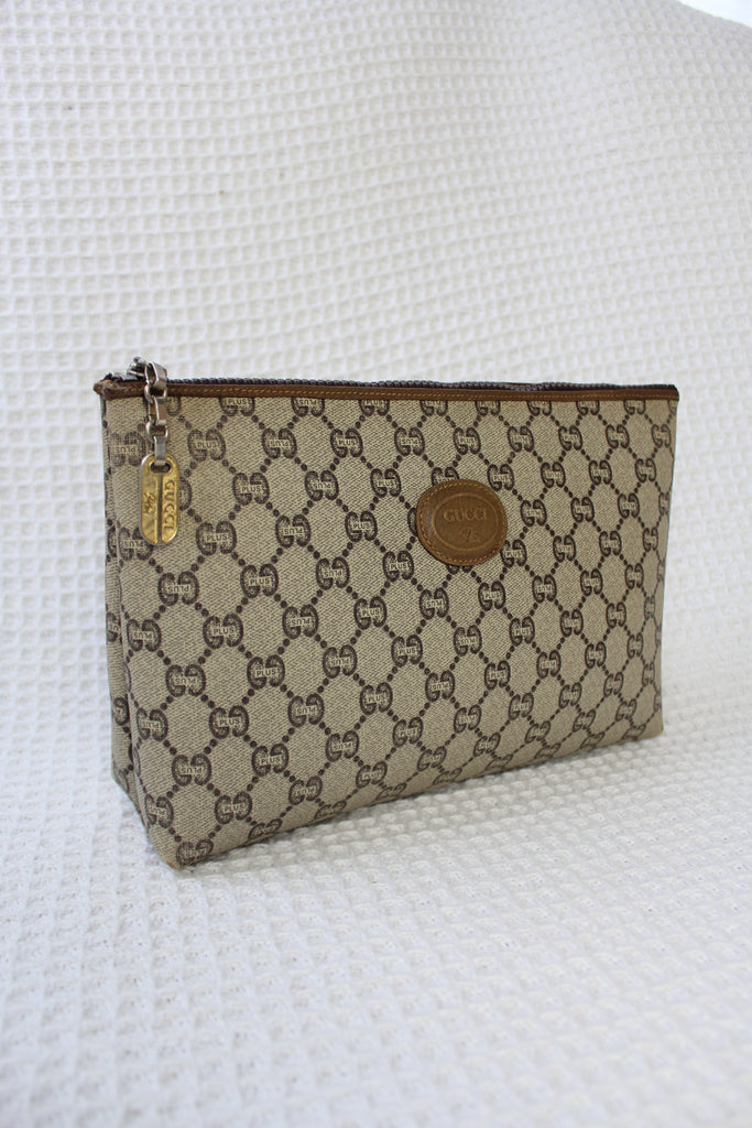 Gucci Plus Monogram Logo Coated Canvas Clutch / Pouch