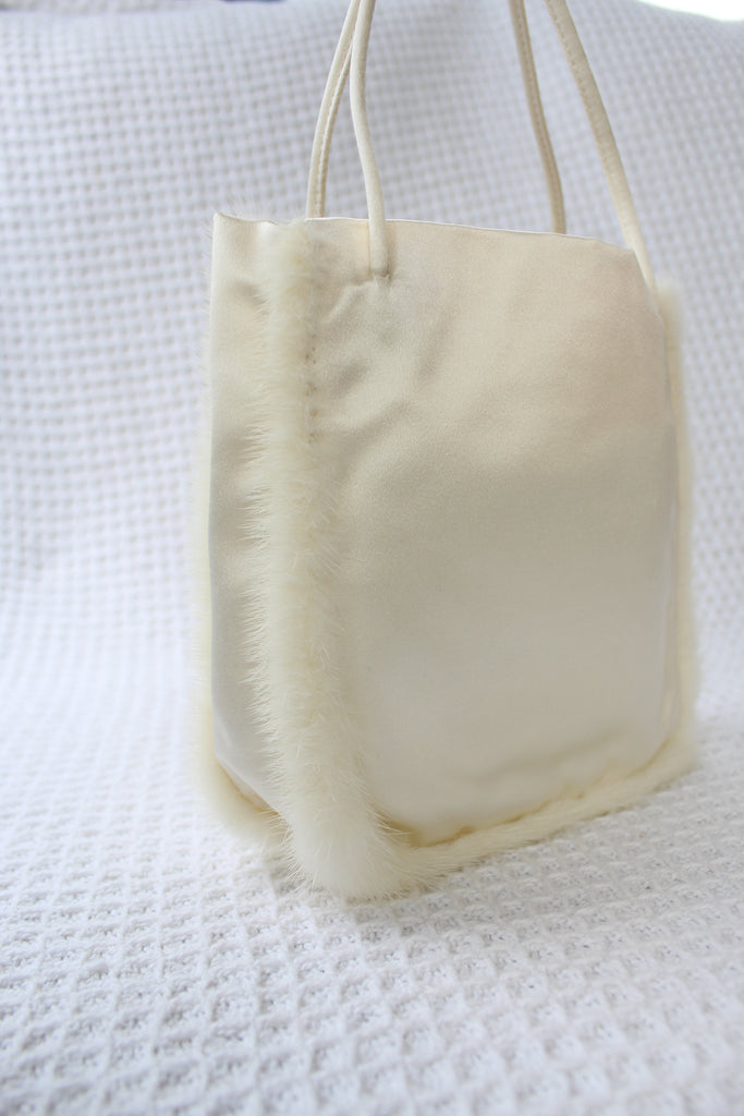 Prada 90's Ivory Satin & Fur Mini Bag