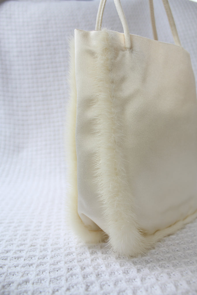 Prada 90's Ivory Satin & Fur Mini Bag