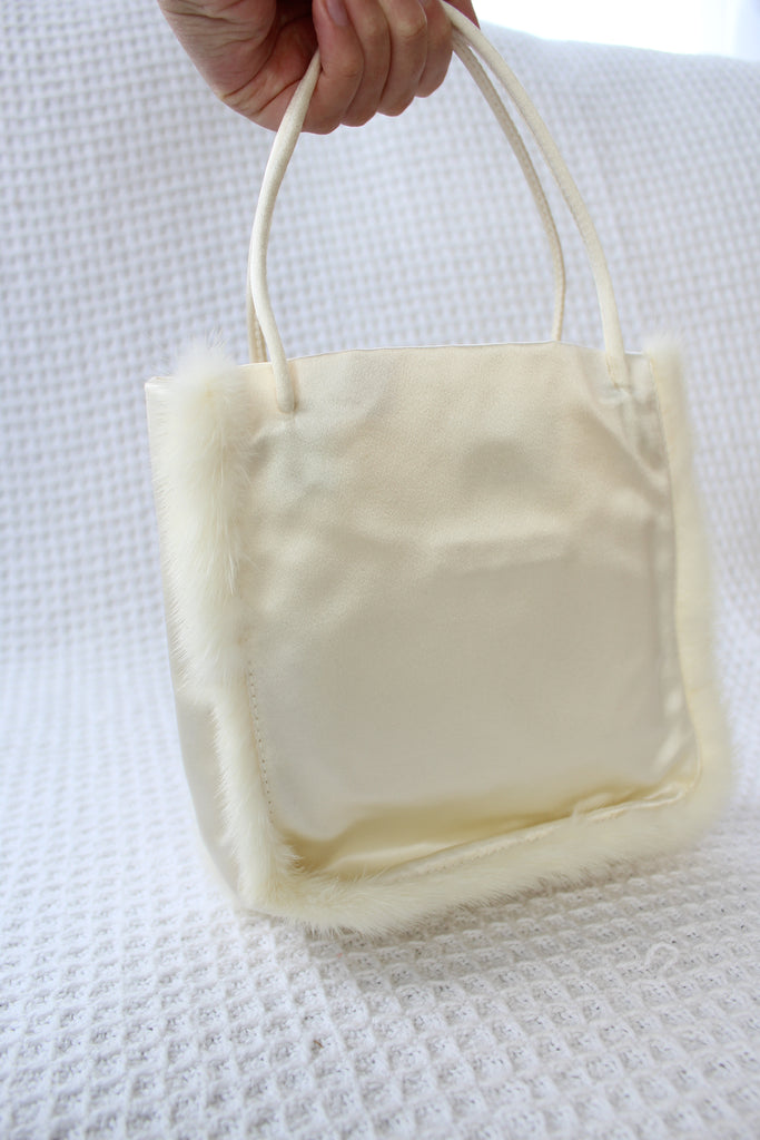 Prada 90's Ivory Satin & Fur Mini Bag