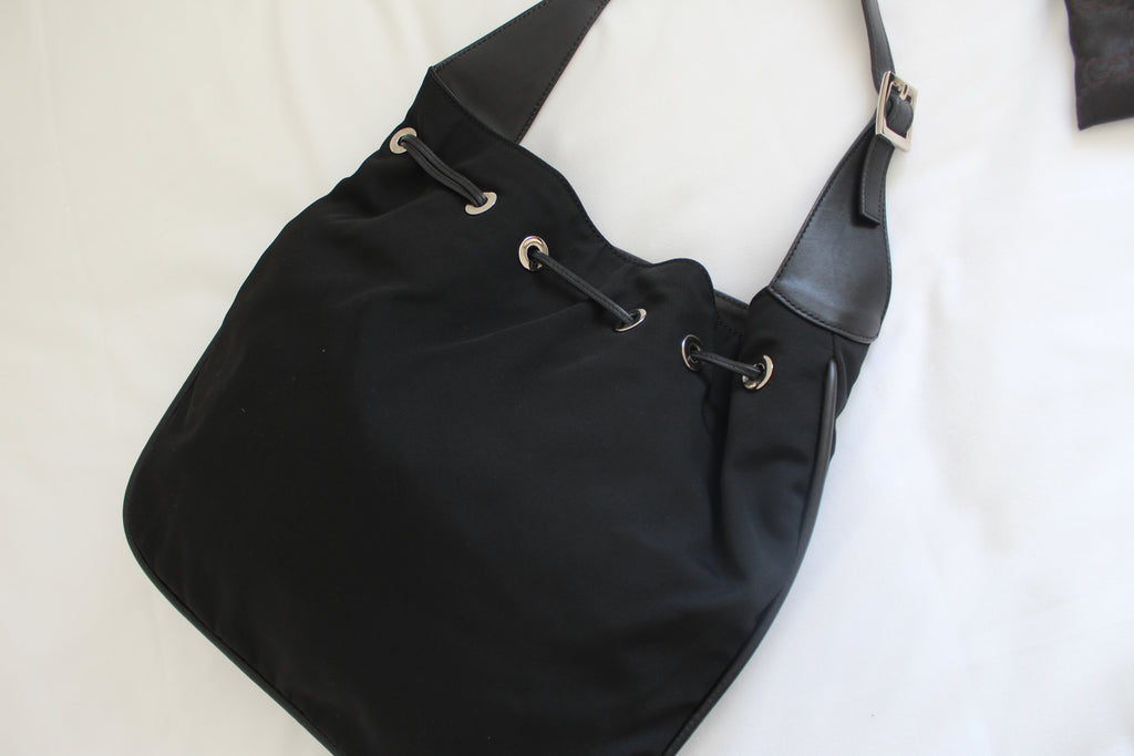 Gucci Black Nylon Drawstring Shoulder Bag