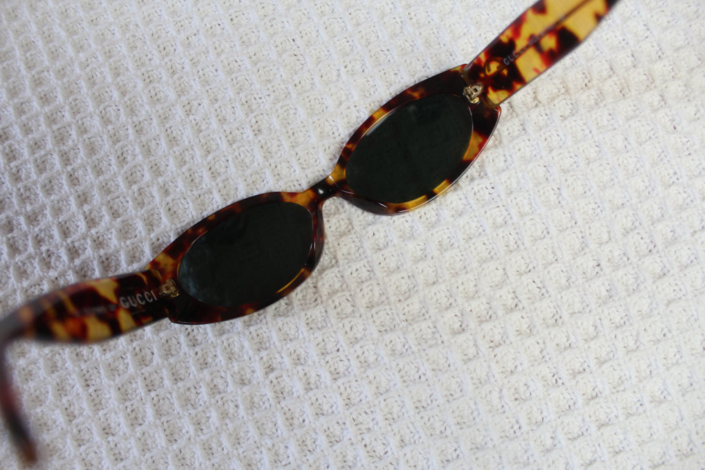 Gucci 90's Oval Shape Logo Tortoiseshell Sunglasses