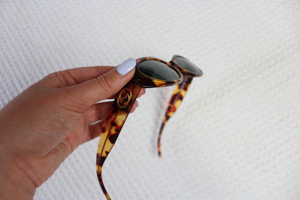 Gucci 90's Oval Shape Logo Tortoiseshell Sunglasses