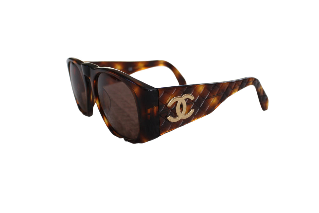 Chanel Vintage Quilted Tortoiseshell Logo Sunglasses