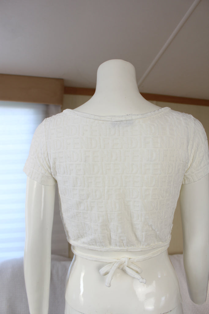 Fendi White Terry Cloth Wrap Top