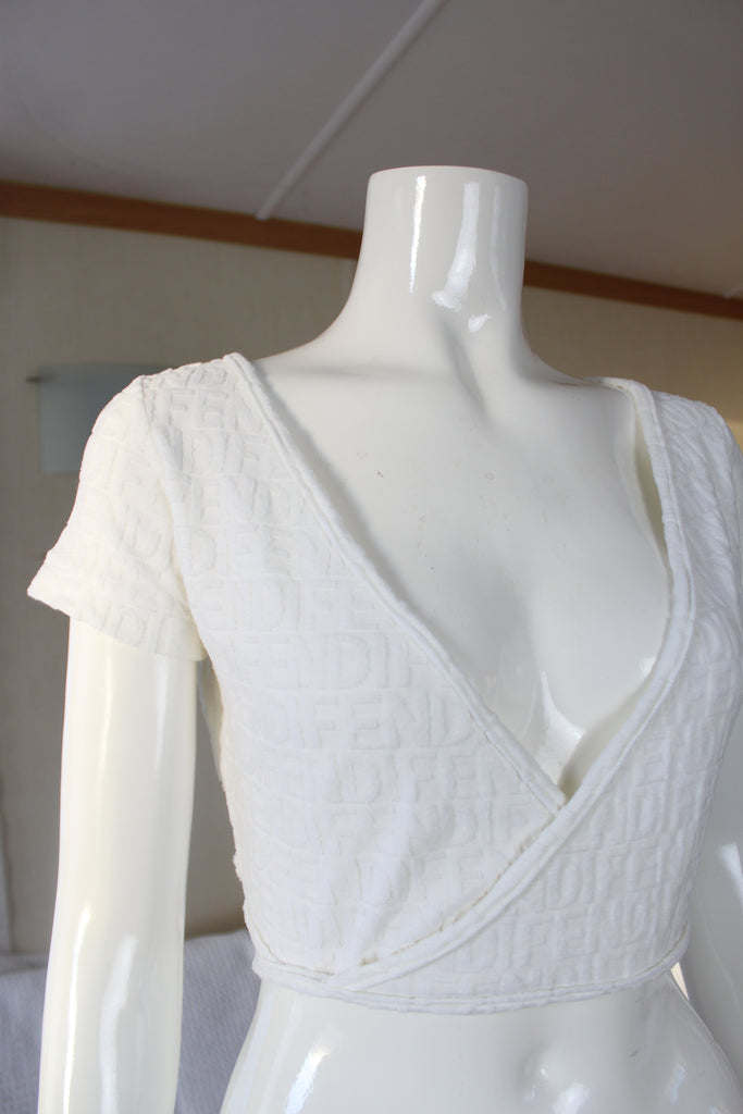 Fendi White Terry Cloth Wrap Top