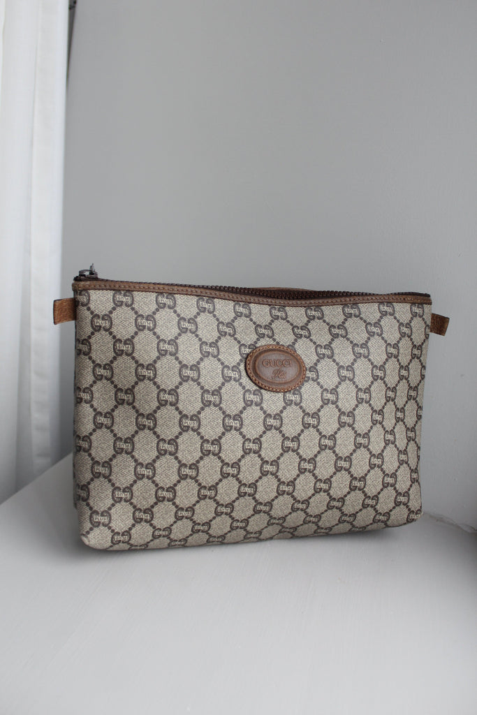 Gucci Plus Monogram Logo Coated Canvas Pouch / Clutch