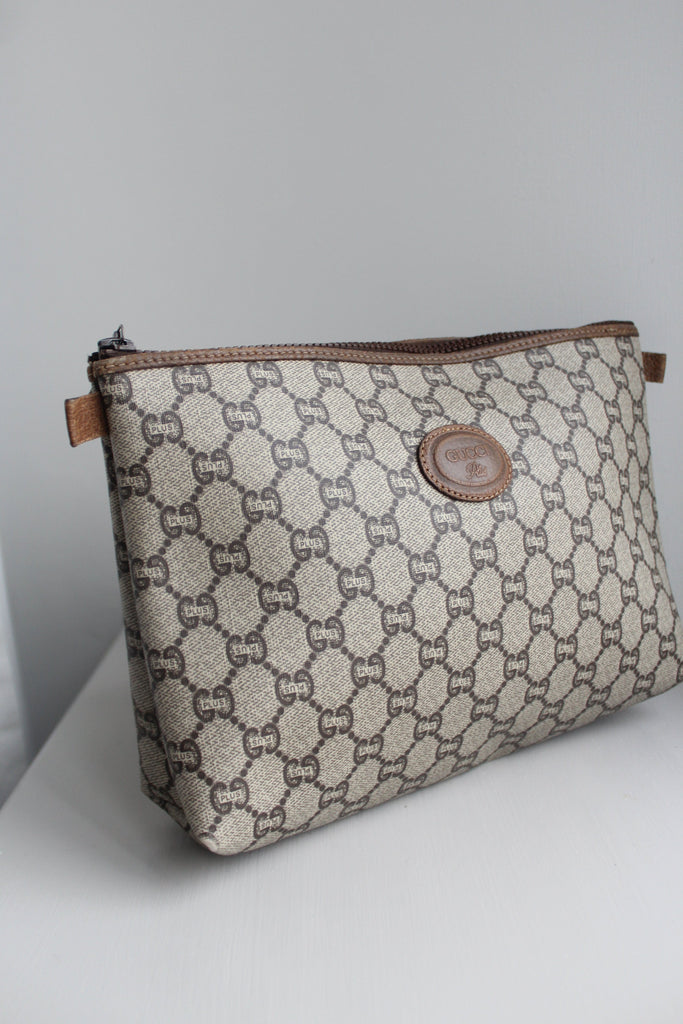 Gucci Plus Monogram Logo Coated Canvas Pouch / Clutch