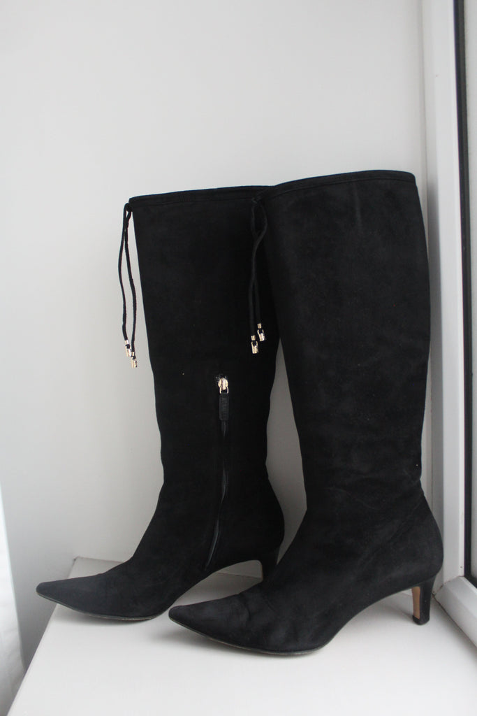 Gucci Black Suede Calf Boots 36.5