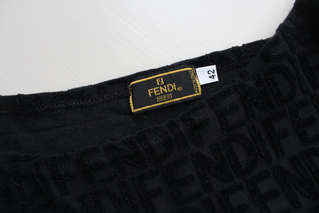 Fendi Black Logo Terry-Cloth / Towelling Drawstring Dress