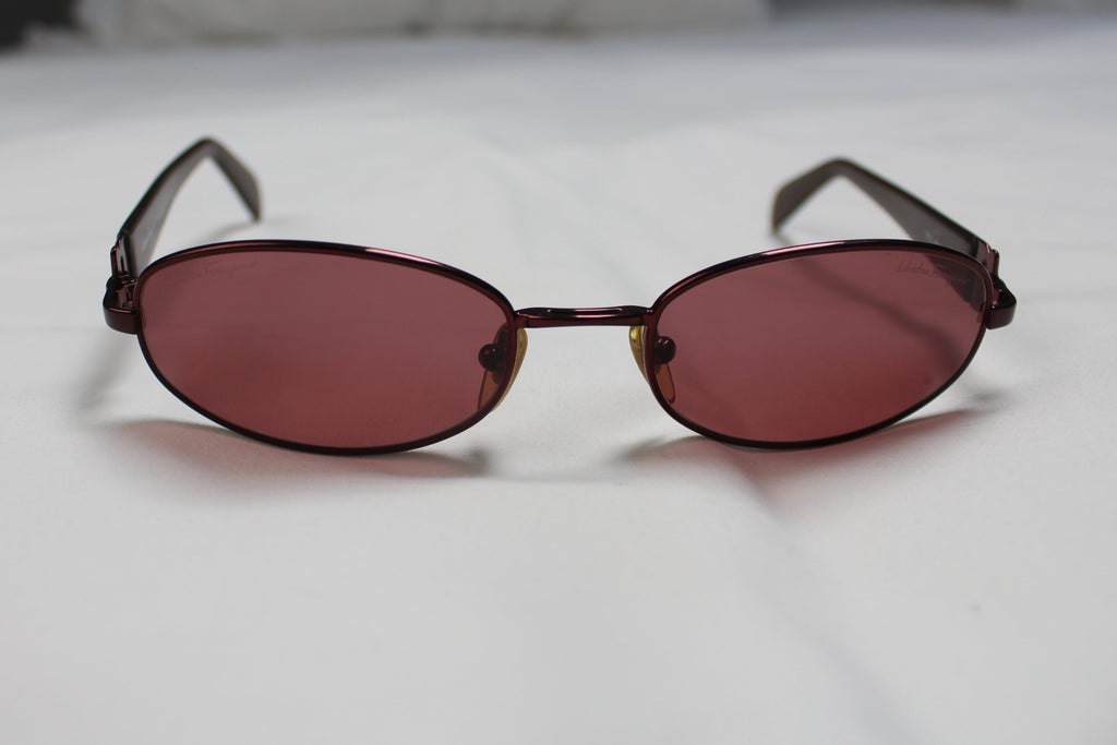 Salvatore Ferragamo Burgundy Oval Sunglasses