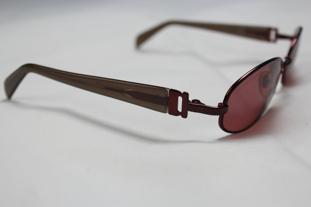 Salvatore Ferragamo Burgundy Oval Sunglasses