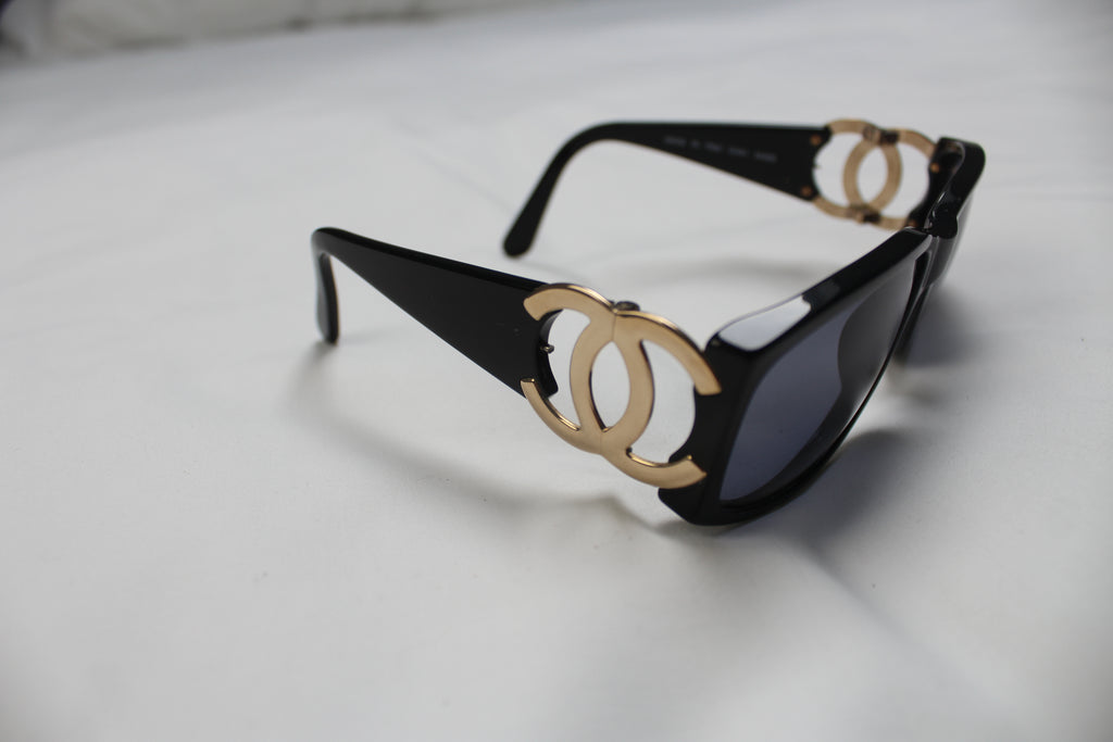 Chanel 02461 94305 Black Gold Logo Sunglasses