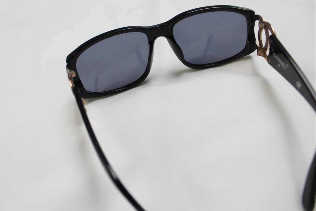 Chanel 02461 94305 Black Gold Logo Sunglasses