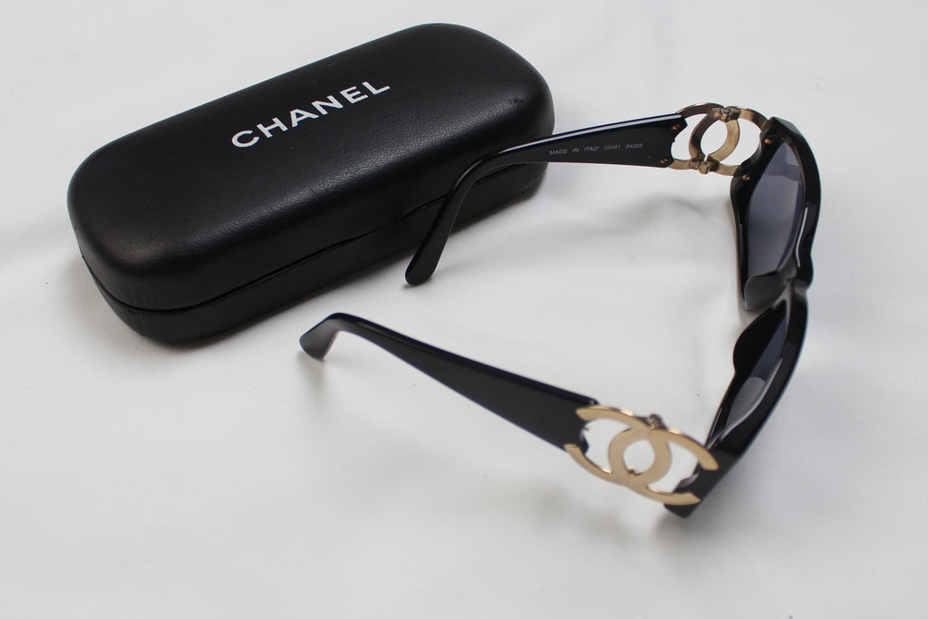 Chanel 02461 94305 Black Gold Logo Sunglasses