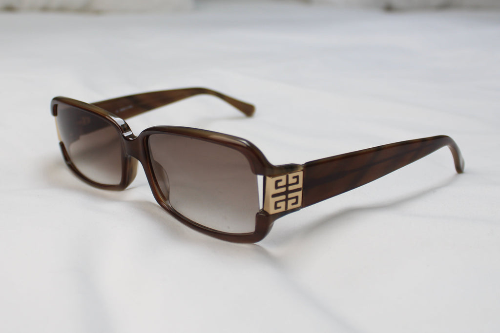 Givenchy SGV 585 Brown Rectangular Logo Sunglasses