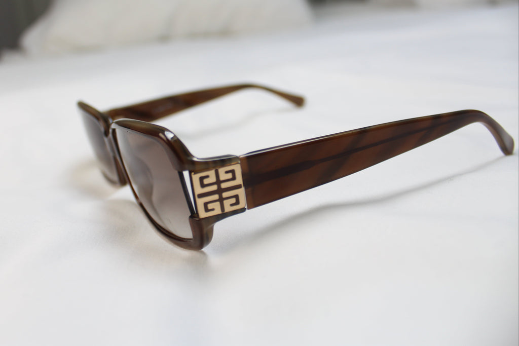 Givenchy SGV 585 Brown Rectangular Logo Sunglasses