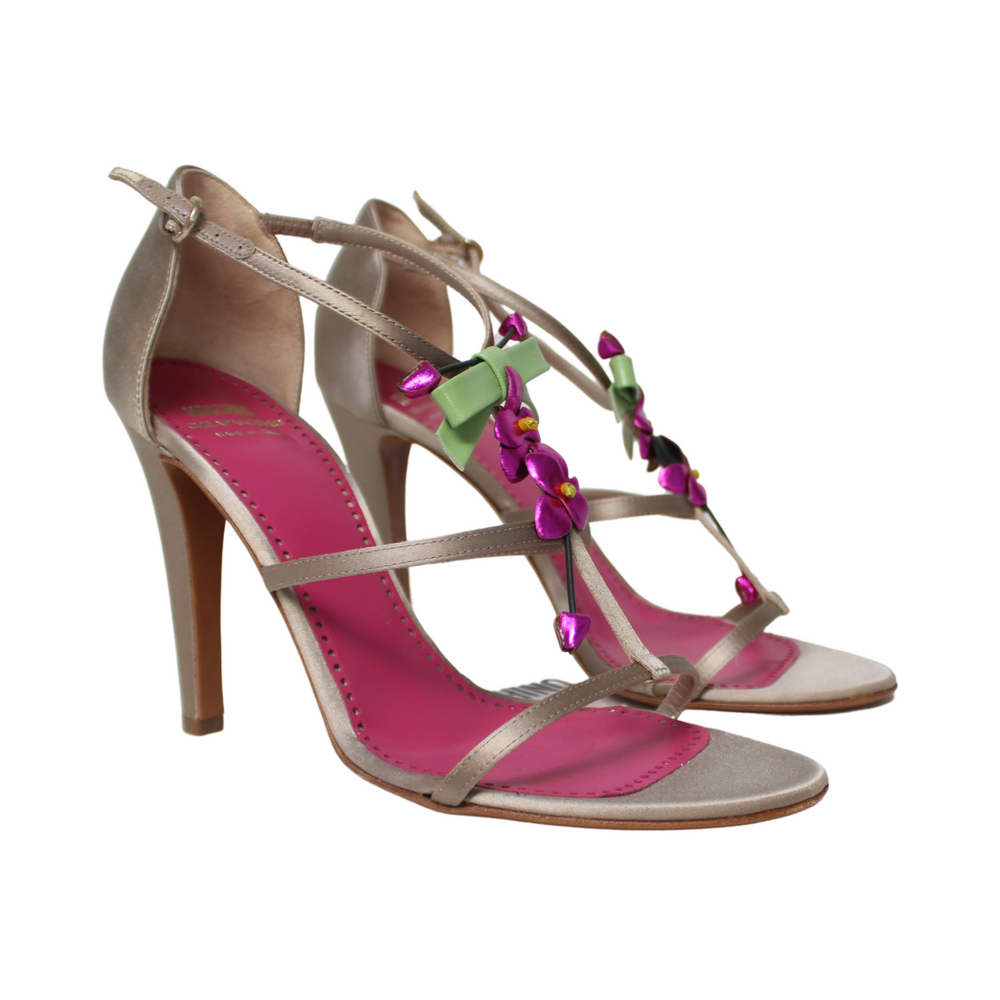 Moschino Pink Flower Bronze Heels Size 37