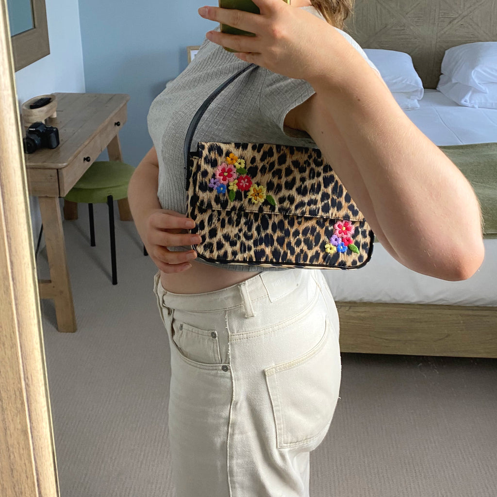 Moschino Leopard Print Floral Shoulder Bag