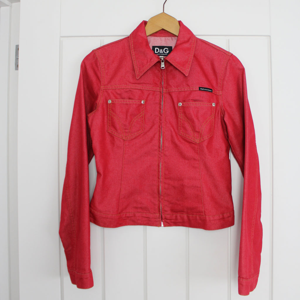 Dolce & Gabbana Red Fitted Zip Up Jacket