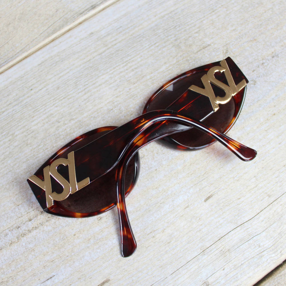 YSL Tortoise Shell Gold Logo 90's Sunglasses