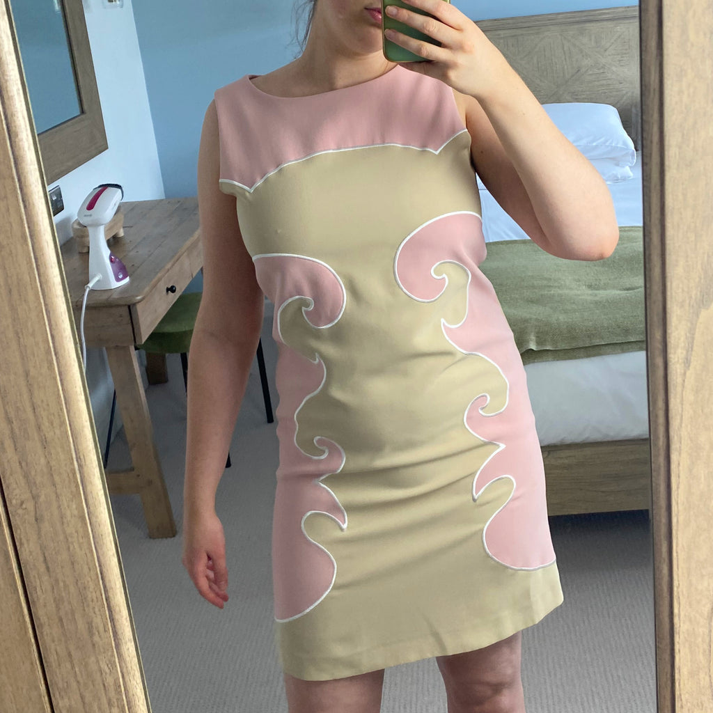 moschino cheap and chic pink dress Moschino Cheap and Chic Pink Floral Applique Silk Midi Slip Dress M Moschino Cheap and Chic