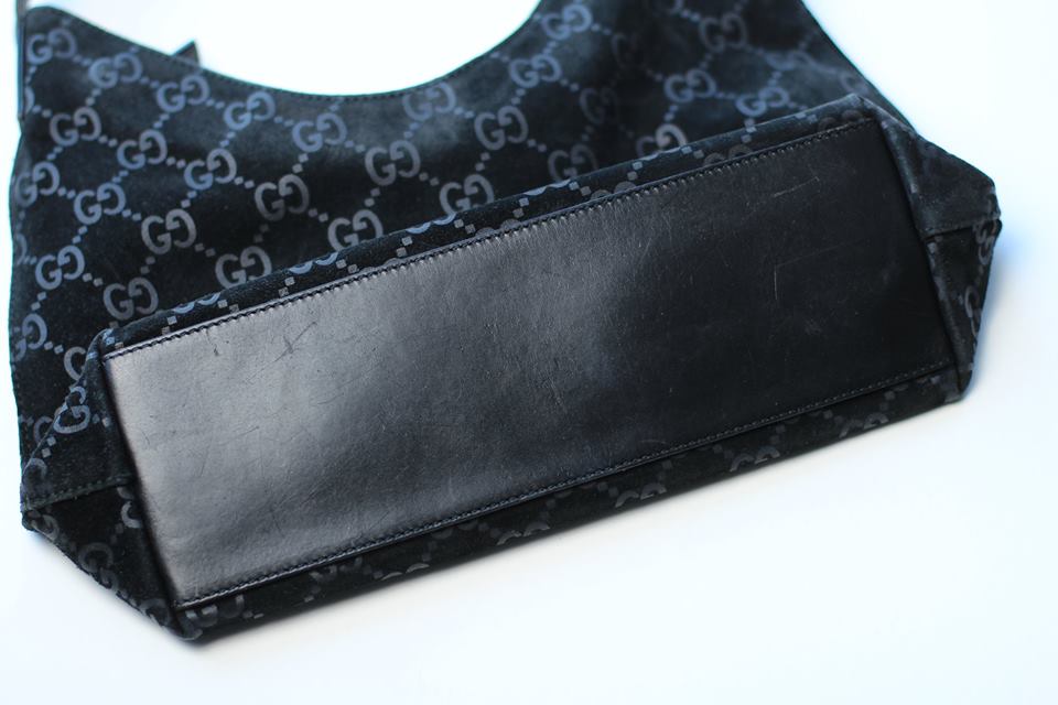 Gucci Black Monogram Velour Shoulder Bag