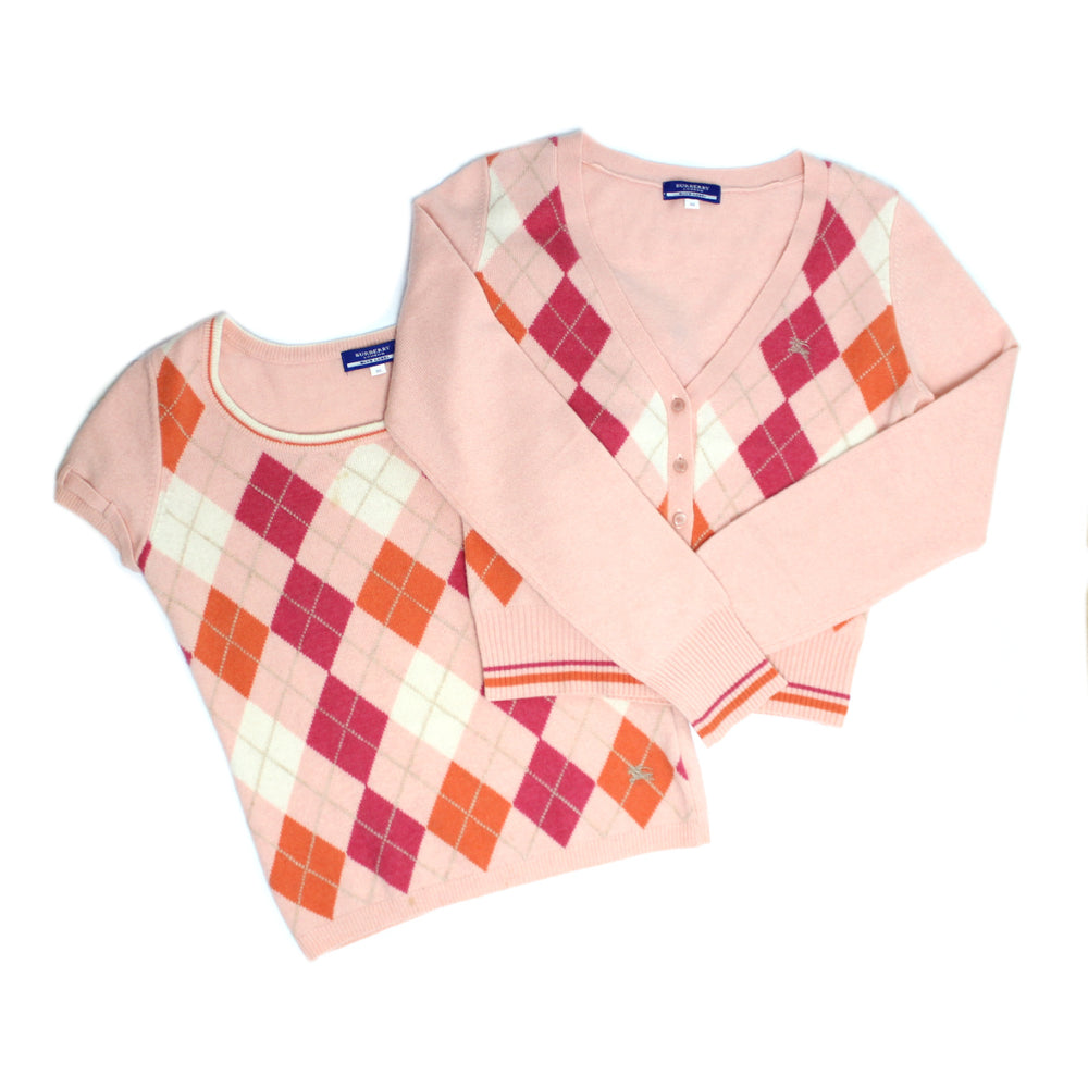 Burberry Pink Argyle Knit Two Piece Set Small